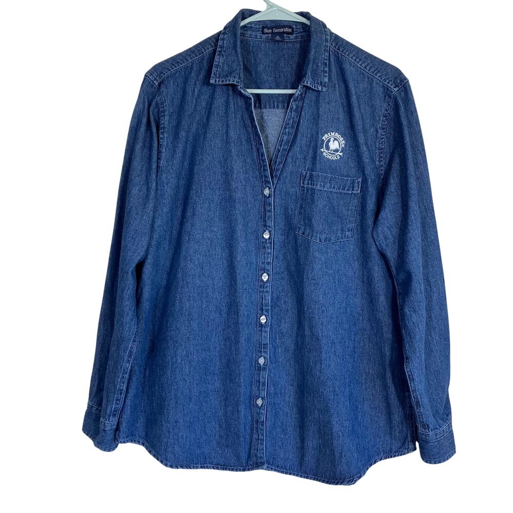 Blue Generation Primrose Schools Womens XL Teacher Staff Denim Button Down Shirt